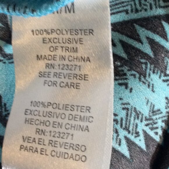 Wishful Park Turquoise & Black Aztec Print Blouse Size M - Picture 8 of 9